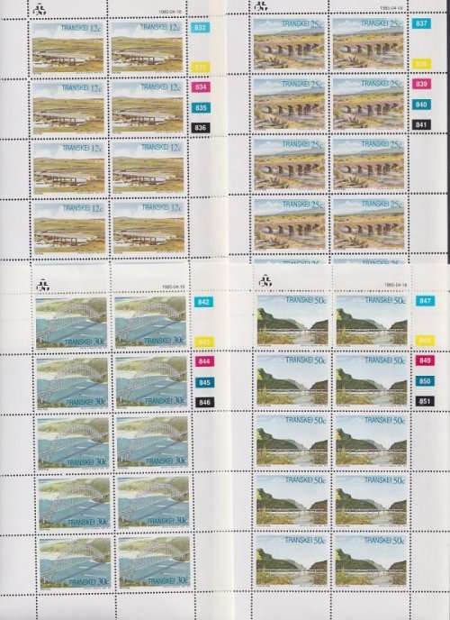 TRANSKEI - 1985 Bridges in Transkei, complete set of 4 full sheets (MNH)